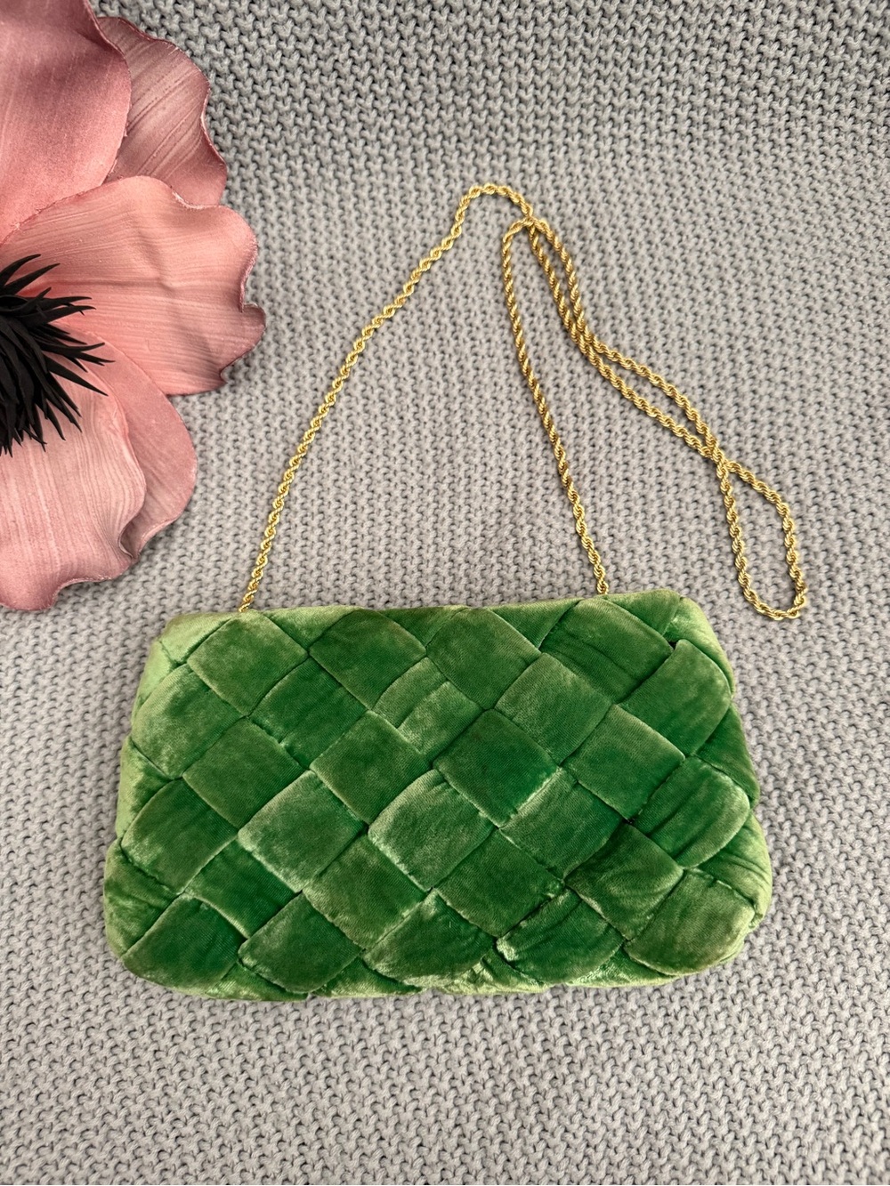 Loeffler Randall Aviva Green Velvet Shoulder Crossbody Clutch Bag